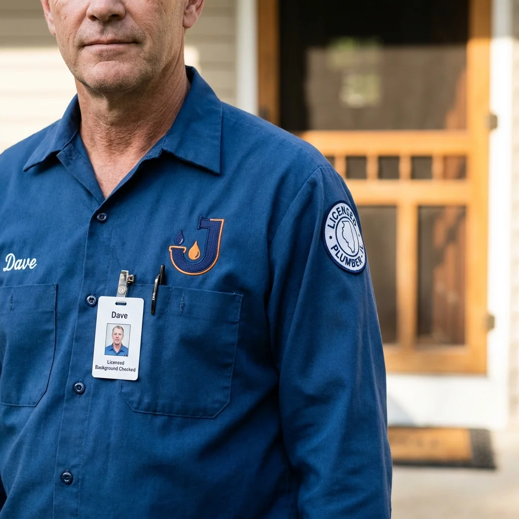 Licensed plumber showing ID badge in Mechanicsville, IA